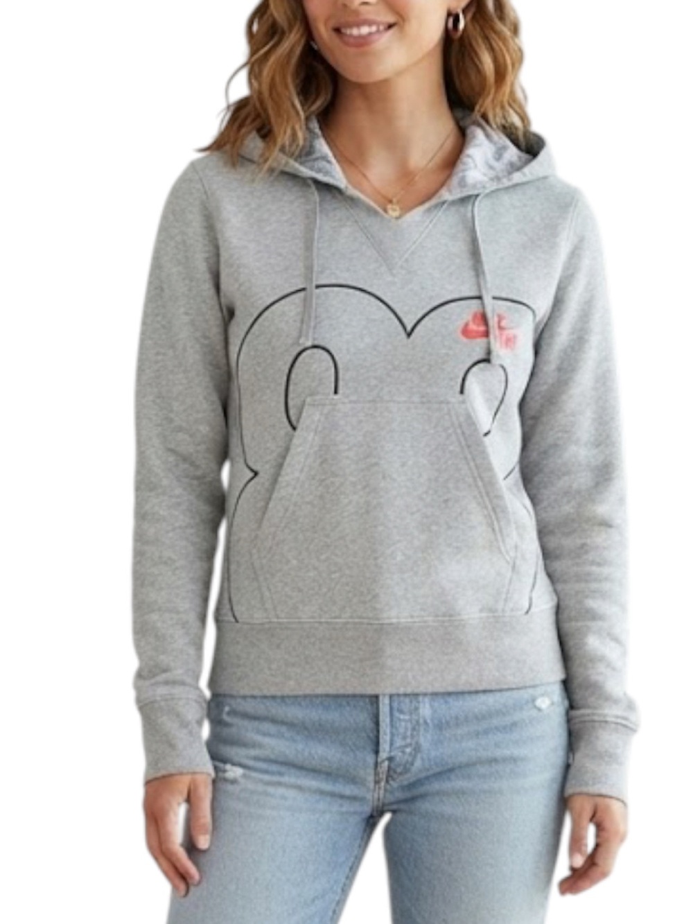 Disney Coquette Minnie Mouse AF1 Fleece Cropped Hoodie Grey NIKE XS